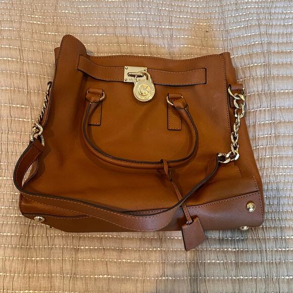 Michael Kors Handbags - Michael Kors Large Hamilton Satchel Brown Leather Gold Hardware